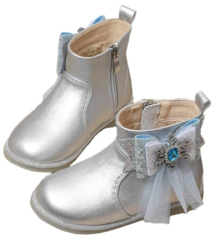 YEAJION Elsa Schneestiefel Glitzerschnalle Schmetterlingsabzeichen Prinzessin Elsa Reißverschluss Weihnachten Eiskönigin Winterstiefel Plus Samt