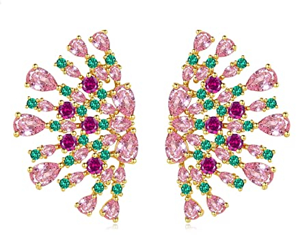 Bishilin Frauen Ohrringe Hängend Vergoldet, Hochzeit Ohrringe Blume mit Bunten Zirkonia Modeschmuck Ohrringe Nickelfrei