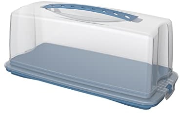 Rotho Fresh Récipient à gâteau avec couvercle et poignée de transport, en plastique de qualité alimentaire (PP), sans BPA, bleu/transparent, 36,0 x 16,5 x 16,5 cm