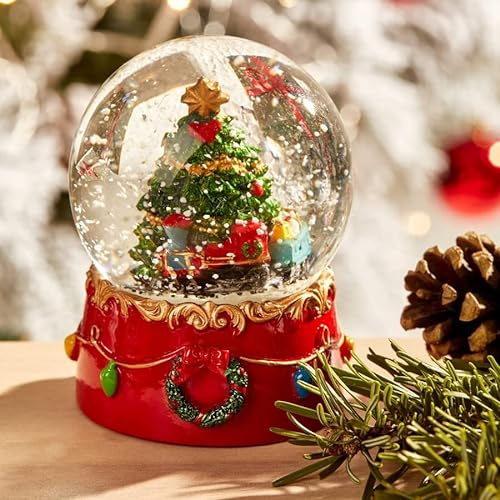 Karaca Home Baum mit Zug Schneekugel, 8,7x7x7 cm, Nostalgische Reise, Accessoire für Ihr Zuhause, Polyresin/Glas