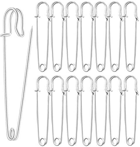 Urmspst Extragroße Sicherheitsnadeln (Aufgerüstet), 10cm, 15 Stück, für Kleidung, Leder, Segeltuch, Decken, Basteln, Robuste (Silberfarbe)