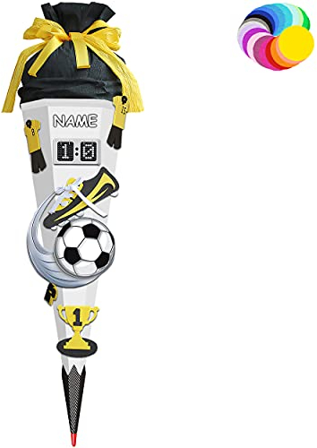 alles-meine.de GmbH Bastelset - Schultüte Farbe & Größe wählbar 70/85 / 100 cm - Fussball - inkl. Name - Farbe frei wählbar - Bastelschultüte - Zuckertüte zum selber Bastel..