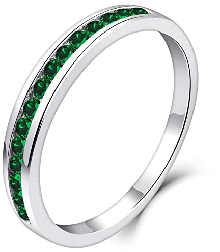 YL Damen Ewigkeitsring 925 Sterling Silber Schliff Mai Geburtsstein Smaragd Jahrestag Verlobungsring(Größe 56