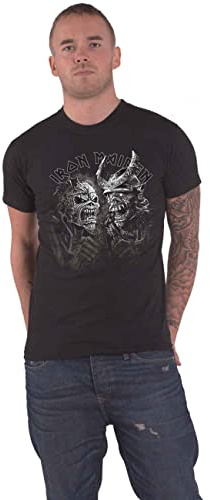 Iron Maiden T Shirt Senjutsu Grayscale Heads Band Logo Official Mens Black L