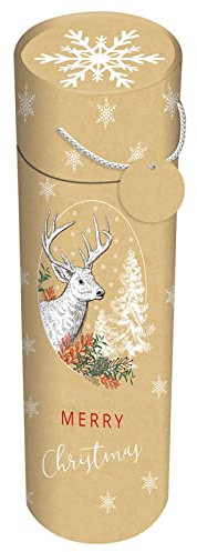 GIFTMAKER Merry Christmas Stag Design Wine Bottle Gift Tube & Tag Brown