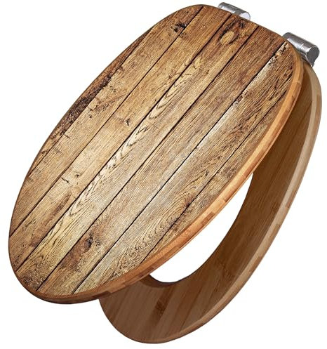 banjado Design WC Sitz Bambus Absenkautomatik 45,8x37,5cm / Toilettendeckel mit Absenkautomatik Holz/hochwertiger Bambus Klodeckel/WC-Sitz für gängigen Toiletten/Motiv Geöltes Holz