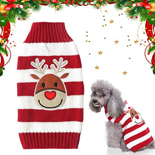 XLZJYIJ Hundepullover Weihnachten Cartoon Muster Strickwaren warme Haustier Pullover für Hunde (Rot, XL)