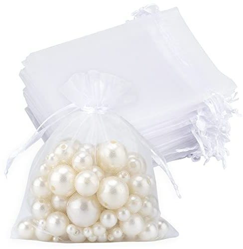 Organzasäckchen Klein Hochzeit Organza Beutel 7 * 9CM, 50 Stück mit Kordelzug, Bonbons Geschenk Schmuckbeutel (Weiß)