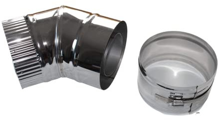 HST 45 Grad Bogen Ofenrohr mit Klemmschelle Edelstahl Isoliert 150 mm ⌀ doppelwandig Pelletrohr Kaminrohr Rauchrohr Robustes Bogenrohr Ofen, Pelletöfen