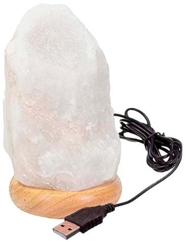 LAMARE Lampada da sale dell'Himalaya USB - Bianco - Lampada da scrivania con base in legno e LED multicolore