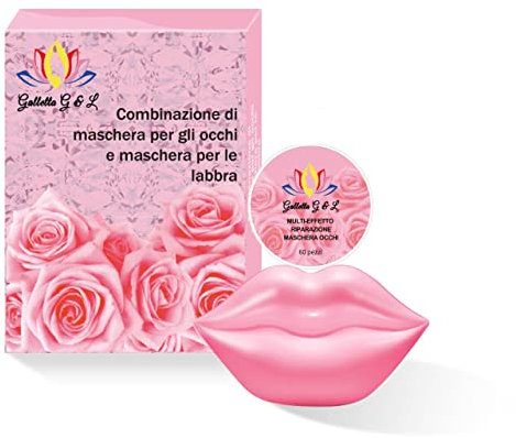 60 patch occhi + 20 patch labbra all'acido ialuronico antirughe, occhiaie e labbra secche e screpolate (Rosa)