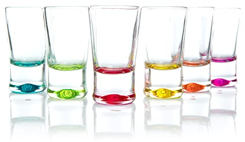 BigDean 24x Schnapsgläser 2cl - Shotgläser aus Glas – farbige Shot Gläser für Schnäpse wie z.B. Tequila, Wodka, Ouzo, Sambuca, Likör - Stamperl, Pinnchen