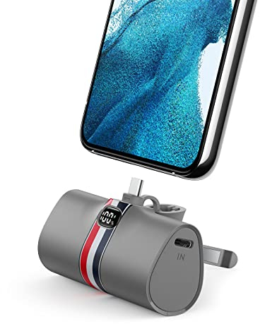 Mini Batería Externa USB C 5000mAh, 20W Power Bank Carga Rapida con Soporte Plegable, VIYISI Cargador Portátil Compatible, con Pantalla LED Compatible, con Samsung Xiaomi Android Phones- Gray