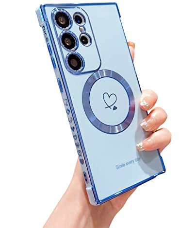 Hosgor Kompatibel mit Magsafe Schutzhülle für Samsung Galaxy S23 Ultra, luxuriöses Herzdesign mit Kameralinsenschutz für S23 Ultra, weiche TPU-Schutzhülle mit stoßfestem Rand, Handyhülle für Samsung