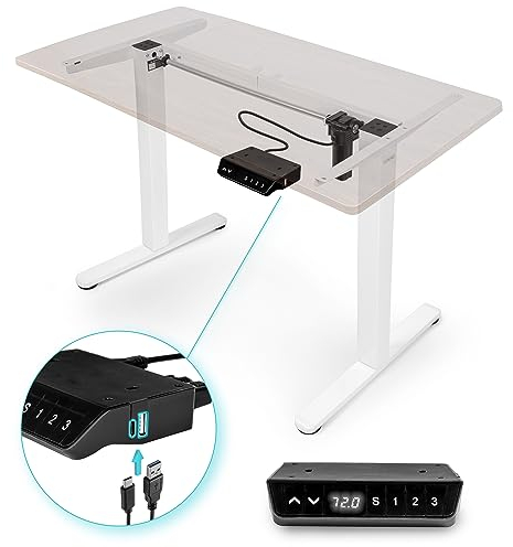 Duronic TM51 WE Höhenverstellbarer Schreibtisch - Elektrisches Tischgestell in Weiß für Gamer und Büro