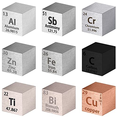NEZIH 9 Stück 10Mm Element Dichte Würfel, Zink Kupfer Wismut Chrom Alumiantimon Eisen Kohlenstoffn