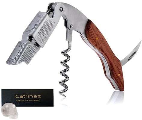 Catrinaz® - Premium Kellnermesser in Rosenholz - Luxuriöser Weinöffner - Korkenzieher - Flaschenöffner - Edelstahl/HOLZ - Geschenkbox mit weißem Quarz Schädel - Einzigartiges Geschenk