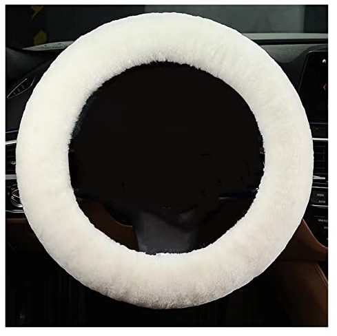 Künstliches Kaninchenfell Auto Lenkradabdeckung Warm Winter Auto Handbremse Schaltabdeckung Dreiteiliges Set Heizung Lenkrad Universal 38cm Lenkradhülle Lenkradschoner (Color : White)