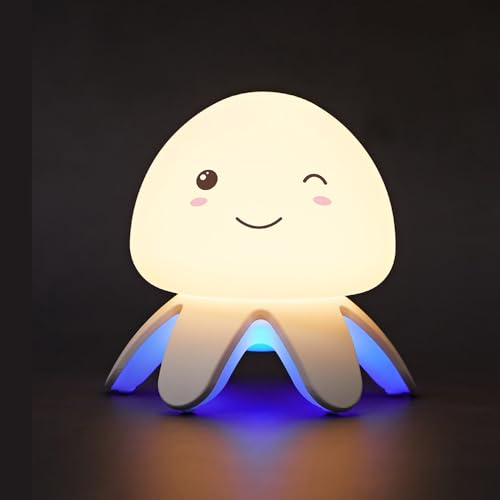 Nette Quallen Lampe LED Nachtlicht Kinder, Karikatur Silikon Nachtlicht Tap Kontrolle, USB Aufladung Mini Tischlampe für Baby Mädchen Jungen Geburtstag Geschenk Schlafzimmer Dekoration Dekompression