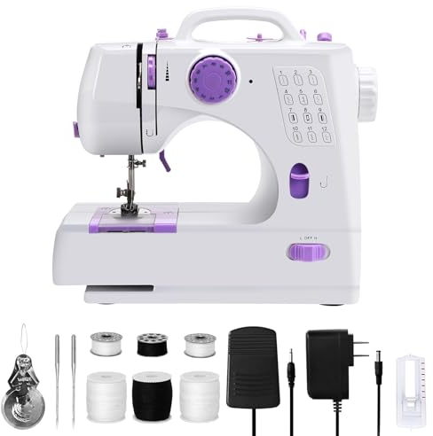 icyant Nähmaschine für Anfänger 12 Stiche Elektrische Nähmaschine Tragbare Mini-Nähmaschine für Anfänger, Doppelfaden-Rückwärtsstich-Fußpedal mit zwei Geschwindigkeiten, Modell 508