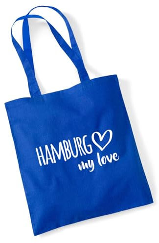 Huuraa Tote Bag Hamburg my love Geschenk 10 Liter Bright Royal Baumwolle Hamburg Mitbringsel