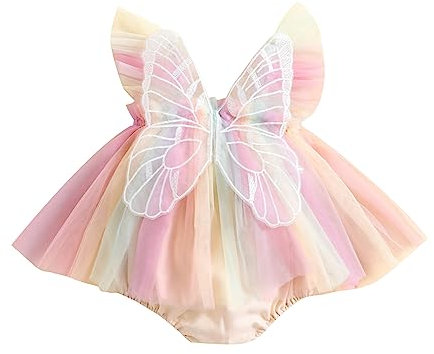 Geagodelia Abito Principessa Bambina in Tulle Vestito Neonata Elegante Estivo Senza Maniche con Ali di Farfalla Abito Cerimonia Compleanno Bimba (Viola Colorato, 6-12 Months)