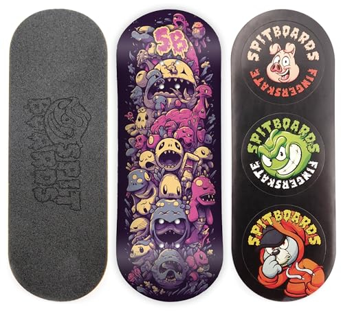 SPITBOARDS 34mm Fingerboard Deck - Real Wood (5-Layers) Classic Popsicle Street Shape - Size: 34 x 96 mm - Single Graphic Deck (Real Wear) - Optimized Concave - Crazy Dream