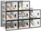 WOLTU Schuhbox stapelbar, 8er Set, Schuhkarton mit magnetischer Tür, Kunststoffbox für Schuhaufbewahrung, Faltbarer Schuhorganizer, 35x19x25 cm, transparent schwarz