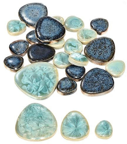sourcing map 100g Ceramic Mosaic Tiles for Crafts Bulk, Pebble Blue and Green Ceramic Tiles for Mosaic Kits Garden Stepping Stone Cup Mat