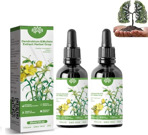 Clearbreath Dendrobium & Mullein Extrakt Kräutertropfen, Leistungsstarke Lungenstütze, Reinigung und Atemschutz, Powerful Lung Support & Cleanse & Respiratory (2PC)