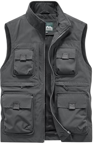 OlyljpinZ Uomo Gilet da Pesca All'aperto Casual Asciugatura Rapida Giubbotto Senza Maniche Leggero Traspirante Panciotto Safari Lavoro Reporter Caccia FotografiGiacche con Multitasche