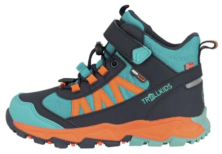 Trollkids Kids Tronfjell Hiker Mid | wasserdichter Outdoor-Schuh mit hohem Schaft, Schnellverschluss, Reflektor und verstärkter Zehenpartie.