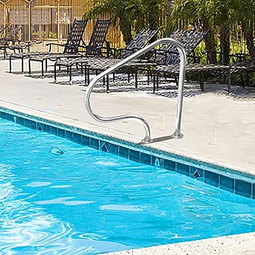 TEmkin Main Courante de Piscine, Rampe de sécurité pour Piscine, Rampe d'escalier de Piscine en Acier Inoxydable, Main Courante avec Plaque de Base à Montage Rapide, Argent (1 pièce)