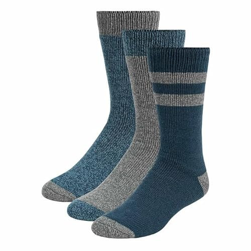 Avalanche Outdoor Supply Men's Ultimate Thermal Crew Sock, Size 6-12, All Day Warmth, Brushed Lining, Full Cushioning, 3-Pack (Blue/Grey)