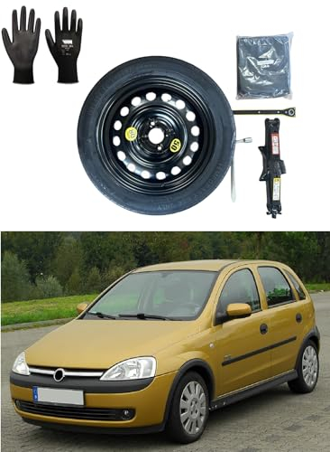D'ANGELO 1988 Ersatzrad-Set, 40,6 cm (16 Zoll), kompatibel mit Opel Corsa 4-Loch (ab 2014) mit Wagenheber, Schlüssel, Handschuhe und Tasche, R508, R508