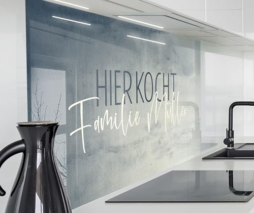 timalo Herd Spritzschutz Wand Spüle, Küche Küchenrückwand Glasoptik | Acryl Glas 2mm | Glasrückwand Acrylglas - personalisiert mit Namen - Rückwandschutz Platte | 80x50cm Blaue Steinwand
