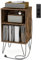 GOPLUS Mesa Auxiliar con Estación de Carga USB Tipo C, Soporte para Discos de 3 Niveles con 5 Compartimentos de Almacenamiento, Estación de Carga y Patas de Metal Resistentes, 53 x 46 x 87 CM