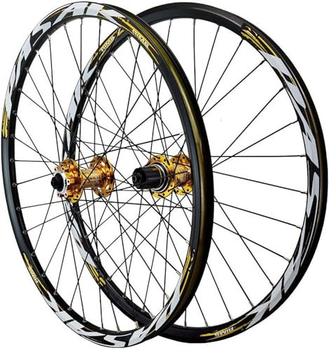 NBTRXWAFR 26/27.5/29-Zoll-MTB-Laufradsatz Scheibenbremse Schnellspanner Mountainbike-Laufräder Alu-Legierung Doppelschicht-Felge Vorder- Und Hinterrad Für 7-12 Gang Kassette 32 Löcher,Gold,27.5inch