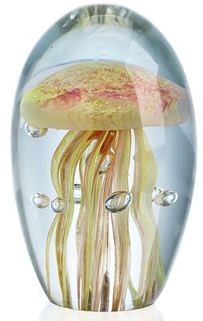 HDCRYSTALGIFTS Méduse en verre soufflé à la main Rose Figurine phosphorescente Papier poids pour décoration d'intérieur Aquarium Cadeau Artisanat Décoration