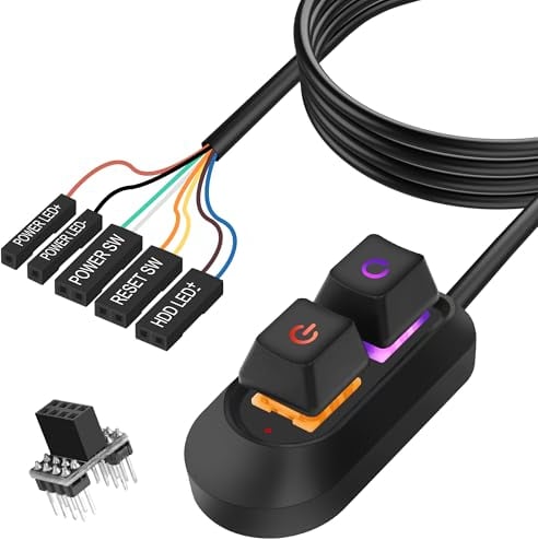 MEIRIYFA Cavo di alimentazione per computer desktop, cavo di alimentazione esterno PC Power Button con interruttore on off reset per scheda madre del computer (2 m, nero)