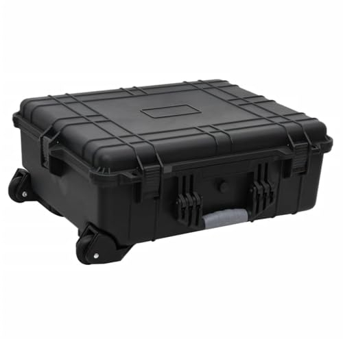 LAPOOH Flugkoffer mit Rollen Schwarz 63x50x23 cm PP, Pelican Case, Flightcase, Peli Case, Munitionsbox, Hardcase Koffer, Werkzeugkoffer Leer Gross