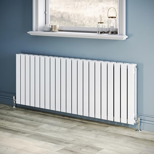 ZANOFIRA 600x1596 mm White Flat Panel Horizontal Designer Radiators Double Column Modern Central Heating Radiator Rad for Kitchen, Hallway, Living Room