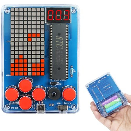 DIY Elektronik Spielekonsole Löten Bausatz,DIY Elektronik-Lötübungsset mit Acrylgehäuse,4 Retro-Spiele,Lötübungskits Retro-Spielekonsolen für Anfänger, die das Löten Lernen
