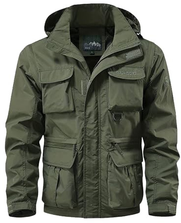 Beokeuioe Cargo Jacke Militär Outdoorjacke Winddichte Feldjacke mit Vielen Taschen Übergangsjacke Herren Stehkragen Truckerjacke Abnehmbarer Ärmel Arbeitsjacke Baumwolle Fliegerjacke