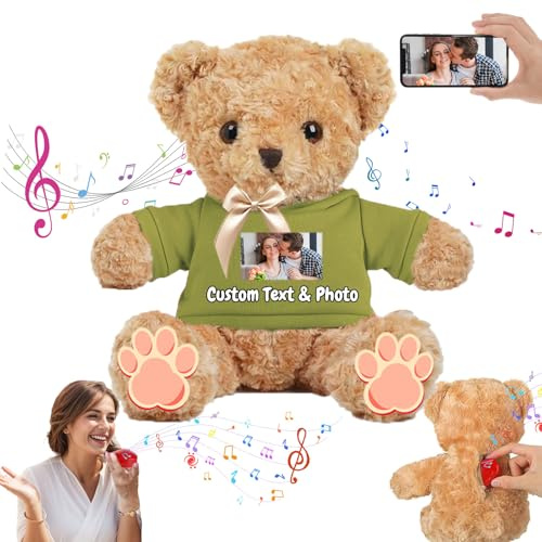 MeterBear Personalised Teddy Bear with Voice Recording for Women Men, Personalised Gifts Bear with Bow Plush with Text+Photo as Customised Gift for Valentines Christmas Birthday (12 inch-Text+Photo)