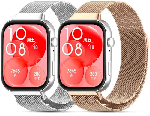 CHANRASI 2 Pezzi Cinturino Compatibile con Huawei Watch Fit 4 Pro/Fit 4/Fit 3 Donne Uomini,Bracciale Cinturino Magnetico di Ricambio in Metallo Acciaio Inox Argento/Rosa Oro