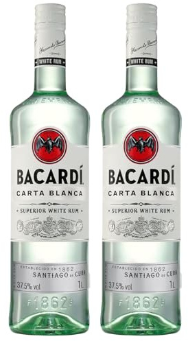 BACARDÍ Carta Blanca Superior White Rum, 37.5% ABV, 100cl / 1l, Iconic Caribbean Rum Perfect for Cocktails (Pack of 2)
