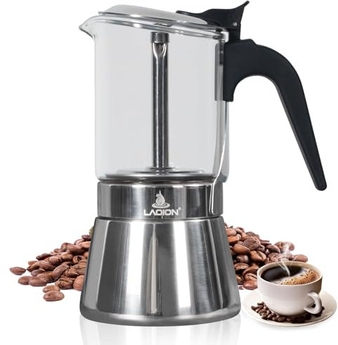 LAOION Cafetera espresso para estufa, cafetera moca de 9 tazas de 360 ml, tapa de cristal y acero inoxidable, cafetera moca, cafetera cubana e italiana para cafetería Cubana