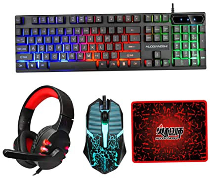 Angoily Set Di Tastiera Mouse E Cuffie Da Gioco 4 in 1 Tappetino Per Mouse Ergonomico Tastiera Per Giocatori Accessori Per Computer