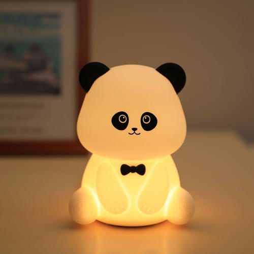 Nachtlicht Kinder Panda lampe, Nachtlicht Baby Stilllicht Dimmbar Timer, Nachtlampe für Kinderzimmer Deko mit 7 Farben Licht, Touch-Steuerung Silikon Lampe Baby Geschenk, USB-Aufladbar Portable